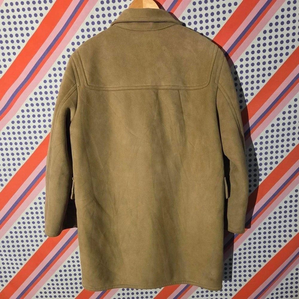 Vintage Guess Jeans 90s Suede Sherpa Lined Duffle Coat Tan Toggle Korea Mens